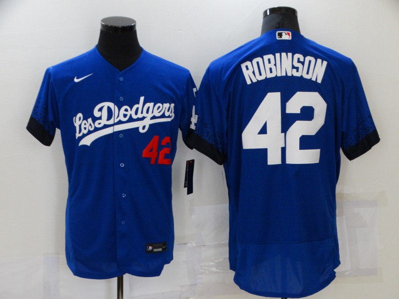 Men Los Angeles Dodgers 42 Robinson Blue City Edition Elite Nike 2021 MLB Jersey